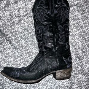 Black Embroidered Cowboy Boots